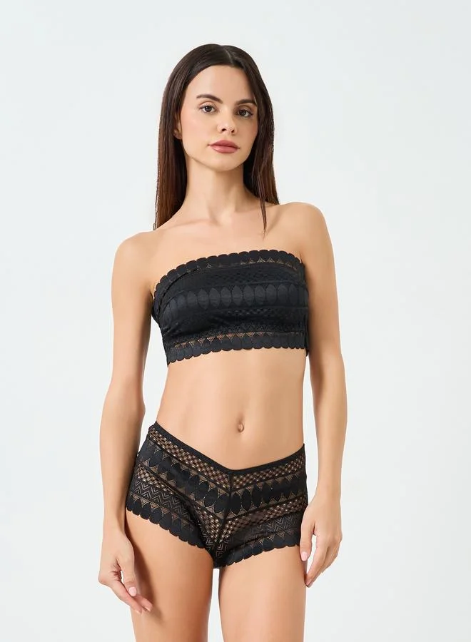 تايك تو طقم لانجري حمالة صدر دانتيل بدون حمالات وبدون أسلاك مع كيلوت